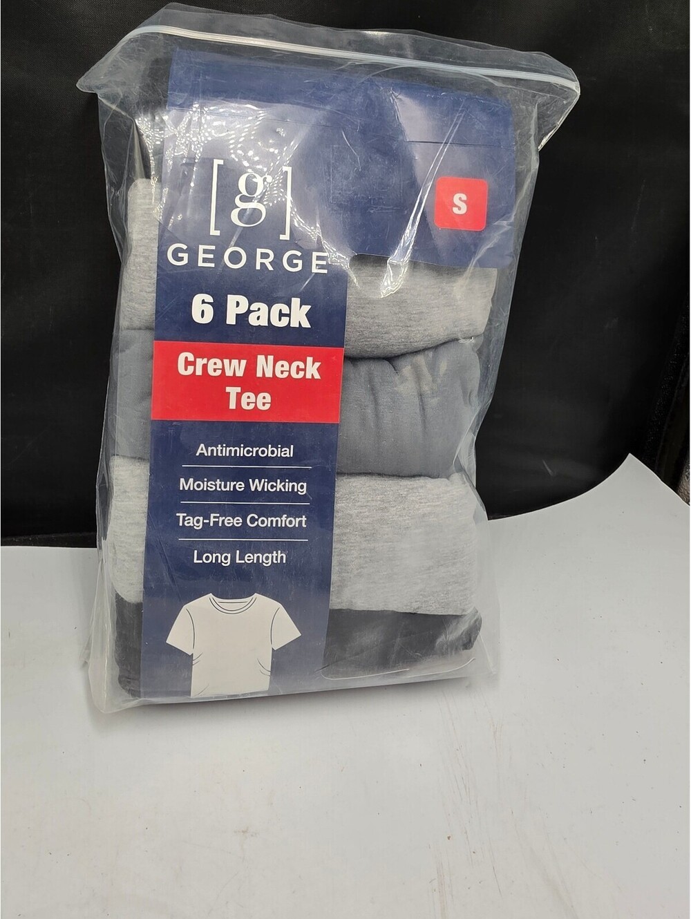 George 6 Pack Crew Neck T-Shirts Gray Size Small S Moisture Wicking New Sealed